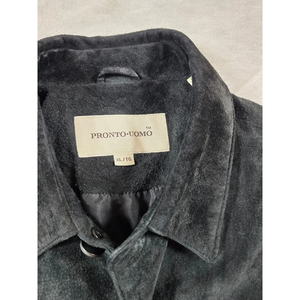 Pronto Uomo Suede Shirt Jacket Mens XL Black Leather Button Shacket Western Y2K